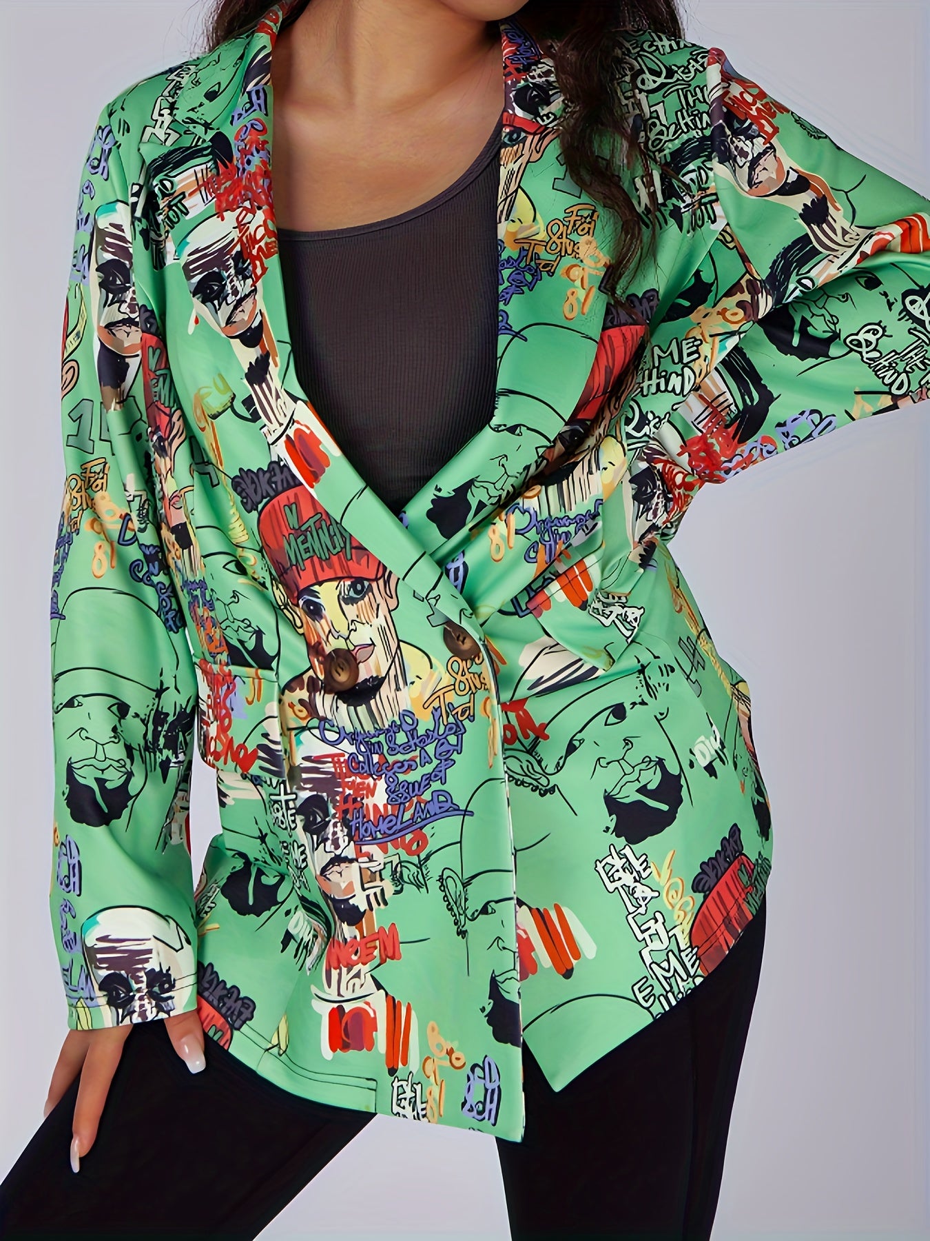 Graffiti Print Double Breast Blazer