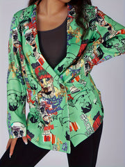 Graffiti Print Double Breast Blazer