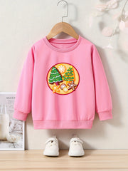 Christmas Cartoon Trees Print Girls Casual Creative Pullover Sweatshirt