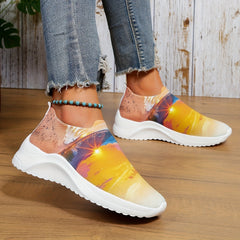Women's Sky Printed Sock Shoes Knitted Slip On Sports Shoes
