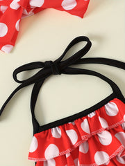 Baby Girls Polka Dot Halter Top & Shorts Swimsuit Headwear Set