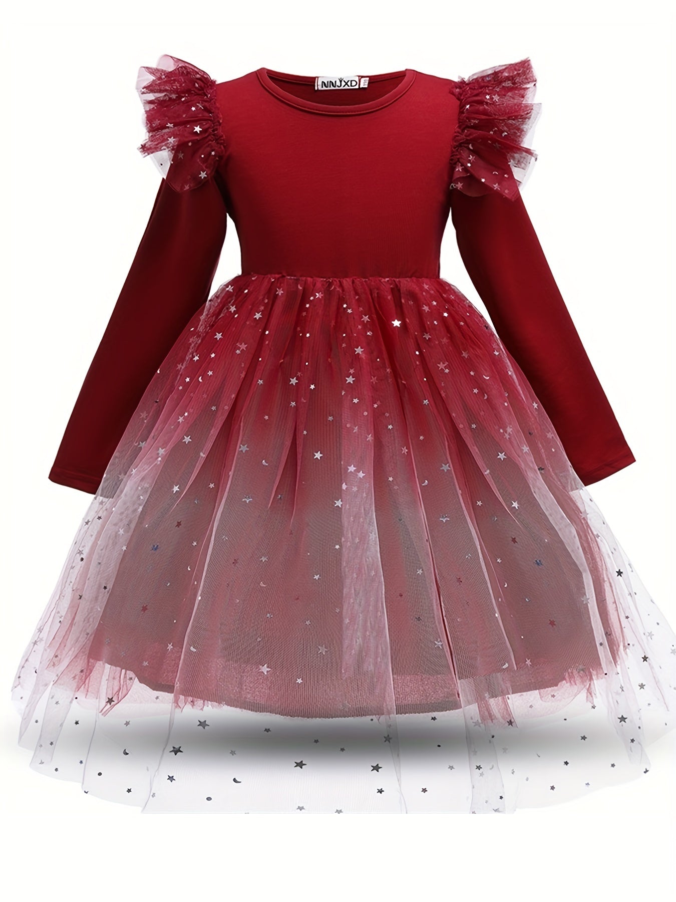 Girls' Starry Sky Princess Dress Long Sleeve Fairy Dress Christmas Tutu