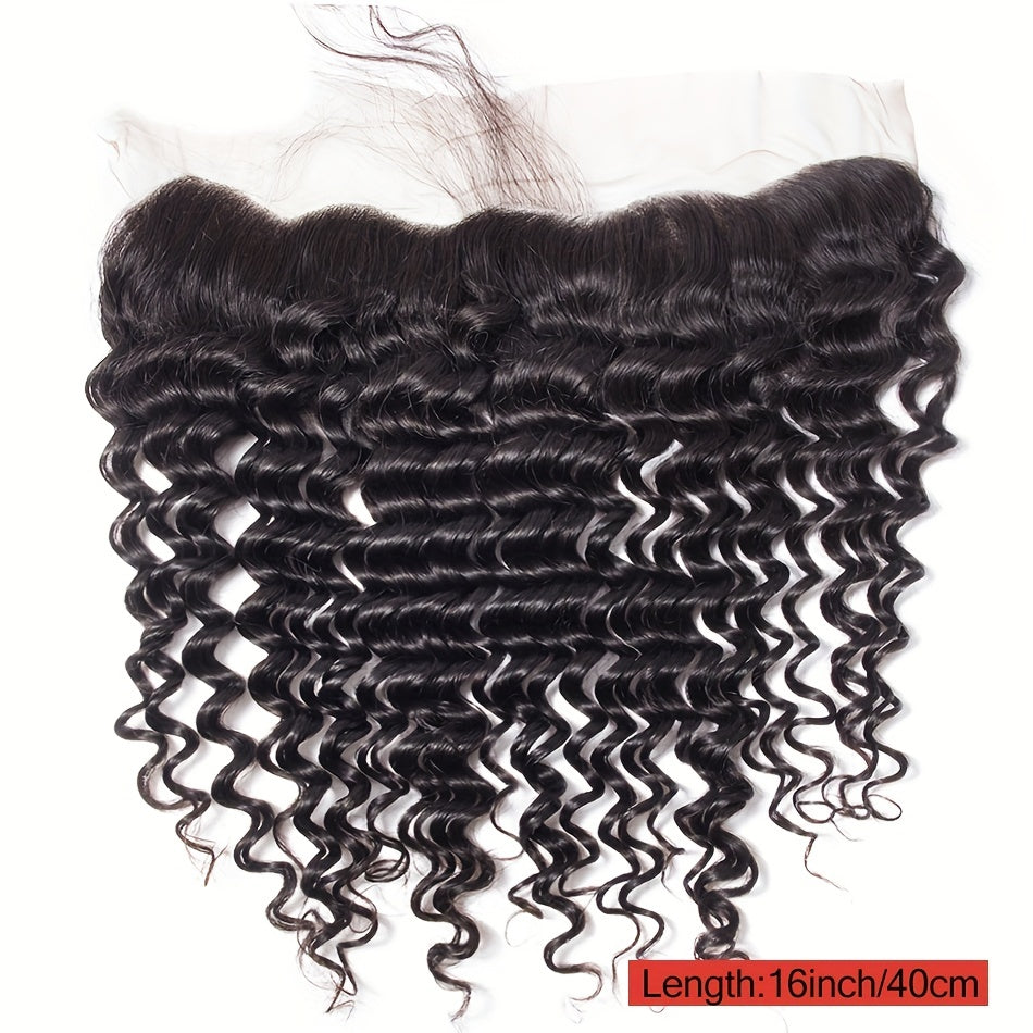13x4 Brazilian Deep Wave Human Hair Lace Frontal Pre Plucked Natural Closure
