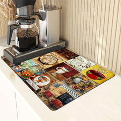 Coffee Printed Dish Drying Mat Soft Rubber Non Slip Absorbent Wear resistant