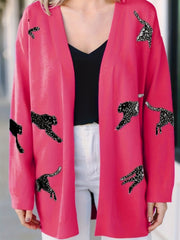 Leopard Print Open Front Knit Cardigan