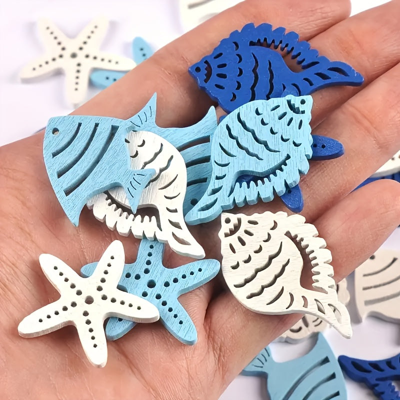 50pcs Mediterranean Wooden Craft Shapes for Beach Weddings Coastal Home Decor