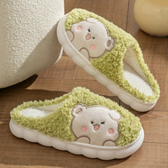 Women's Cartoon Slippers Round Toe Non-slip Home Fluffy Soft Indoor Shoes