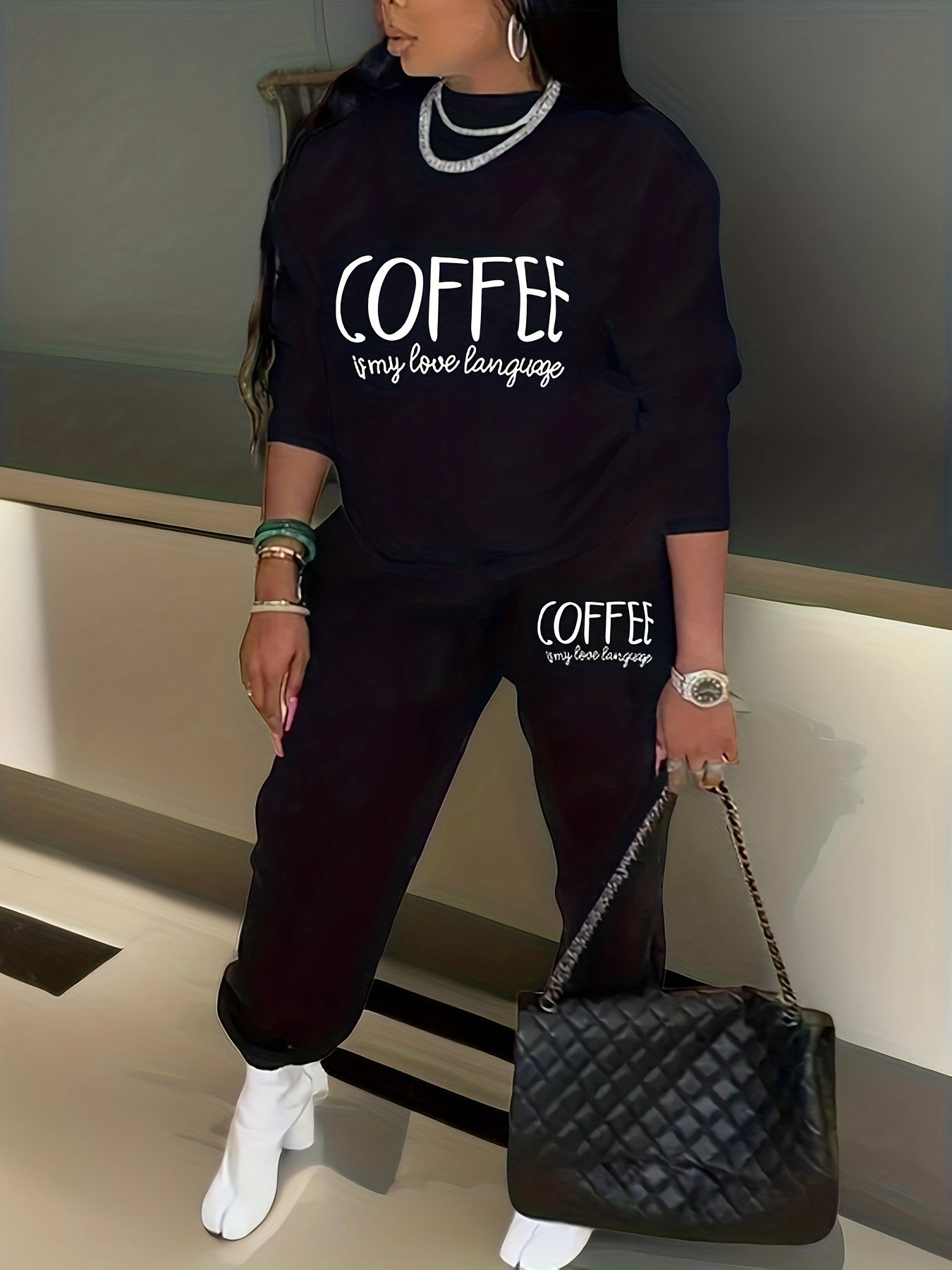 Slogan Print Sweatshirt & Joggers Set