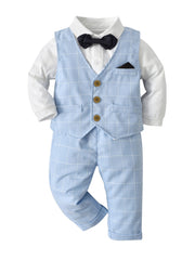 Baby Boys 3pcs Gentleman Suit Shirt Bow Vest Pants