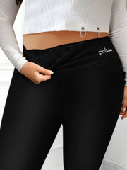 Casual Leggings Women's Plus Letter Print Liner Fleece High Rise