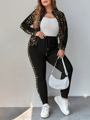 Women's Plus Leopard Print Top & Joggers Set