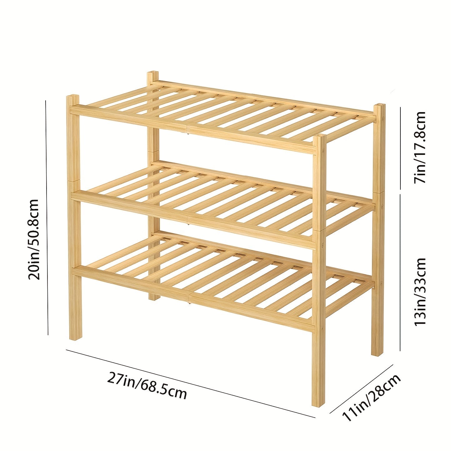 3 Tier Bamboo Shoe Rack Entryway Closet Bathroom Shelf Stackable