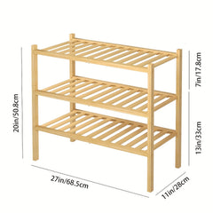 3 Tier Bamboo Shoe Rack Entryway Closet Bathroom Shelf Stackable
