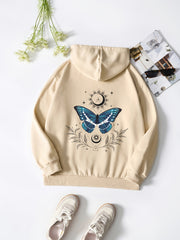 Sun & Moon & Flower Print Hooded Shirt