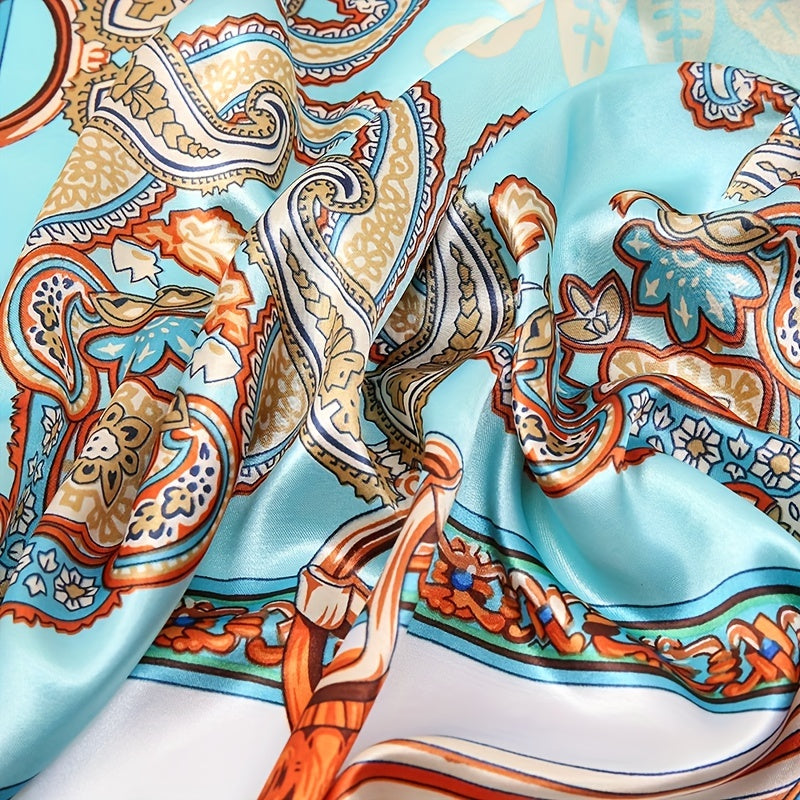 Vintage Paisley Print Scarf Silk Square Shawl Classic Head Wrap
