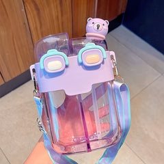 780ml Cartoon Split Space Straw Water Cup Portable Flip Top Water Bottle