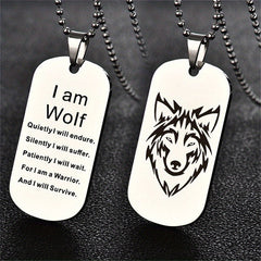 Stainless Steel Wolf Pendant Necklace for Boys 'I Am Wolf' with Chain