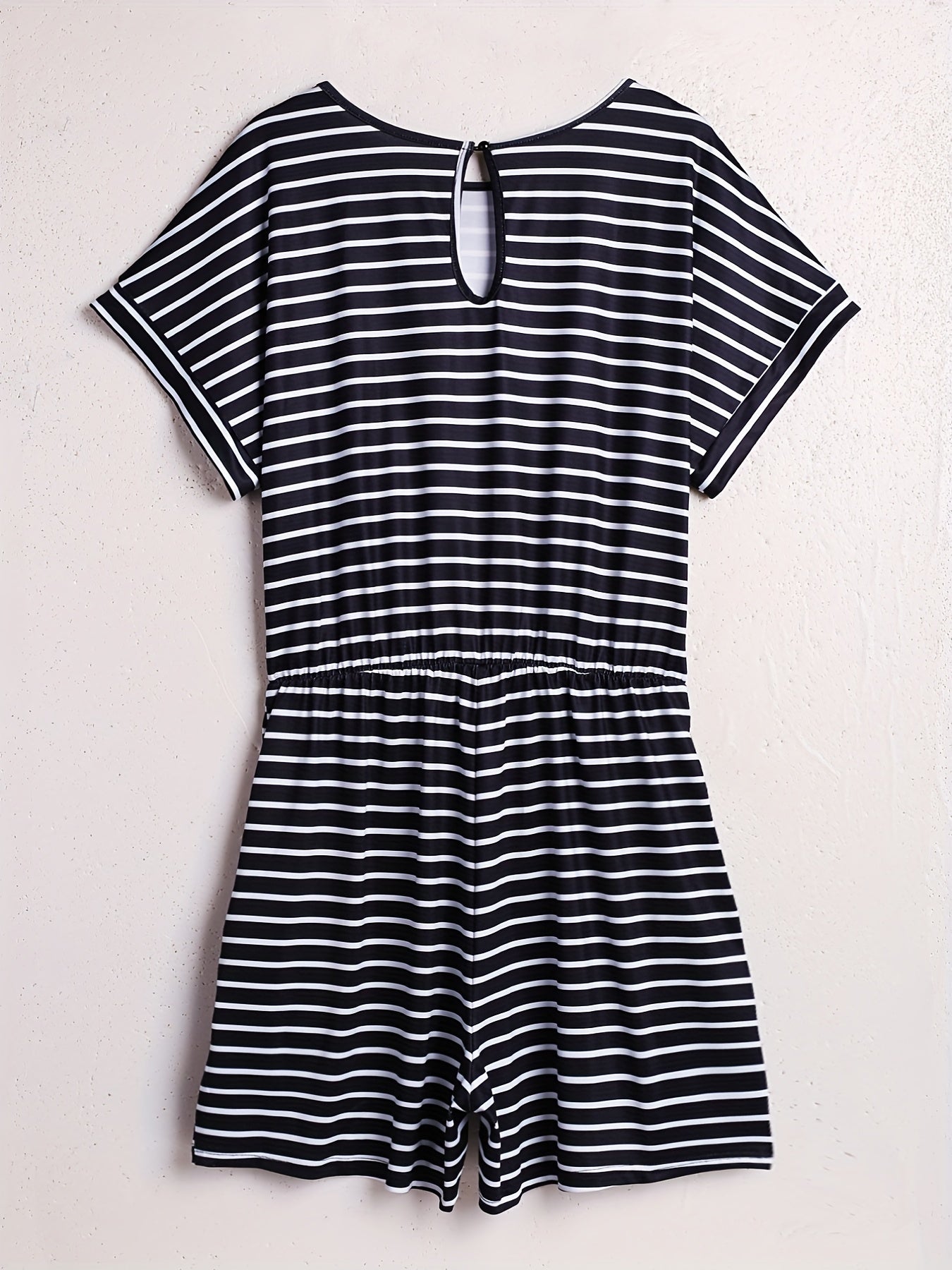 Striped Waist Romper Jumpsuit Short Sleeve Casual Wear