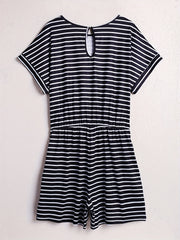 Striped Waist Romper Jumpsuit Short Sleeve Casual Wear