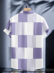 Grid Pattern Men's Short Sleeve Shirt - Summer Casual Button Up