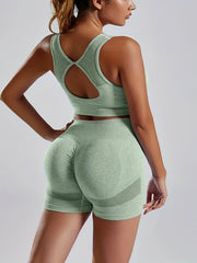 2pc Seamless Yoga Sets Women Crop Top High Waist Butt Lifting Shorts Activewear