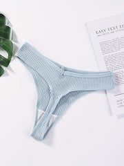 5pcs Solid Ribbed Thongs Soft & Comfy Stretchy Intimates Panties
