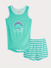Girl's 2pcs PJ Tank Top & Shorts Set Magical Shell Print Loungewear