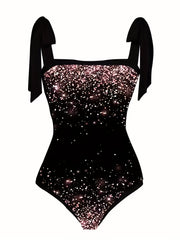 Tie Shoulder One Piece Swimsuit & Skirt Tankini Set