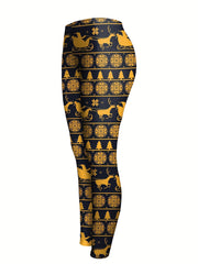 Deer Printed Sports Leggings for Teens Girls High Stretch Running Fitness Tight
