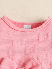 Girls' Bows Textured Puff Long Sleeve Princess Dress