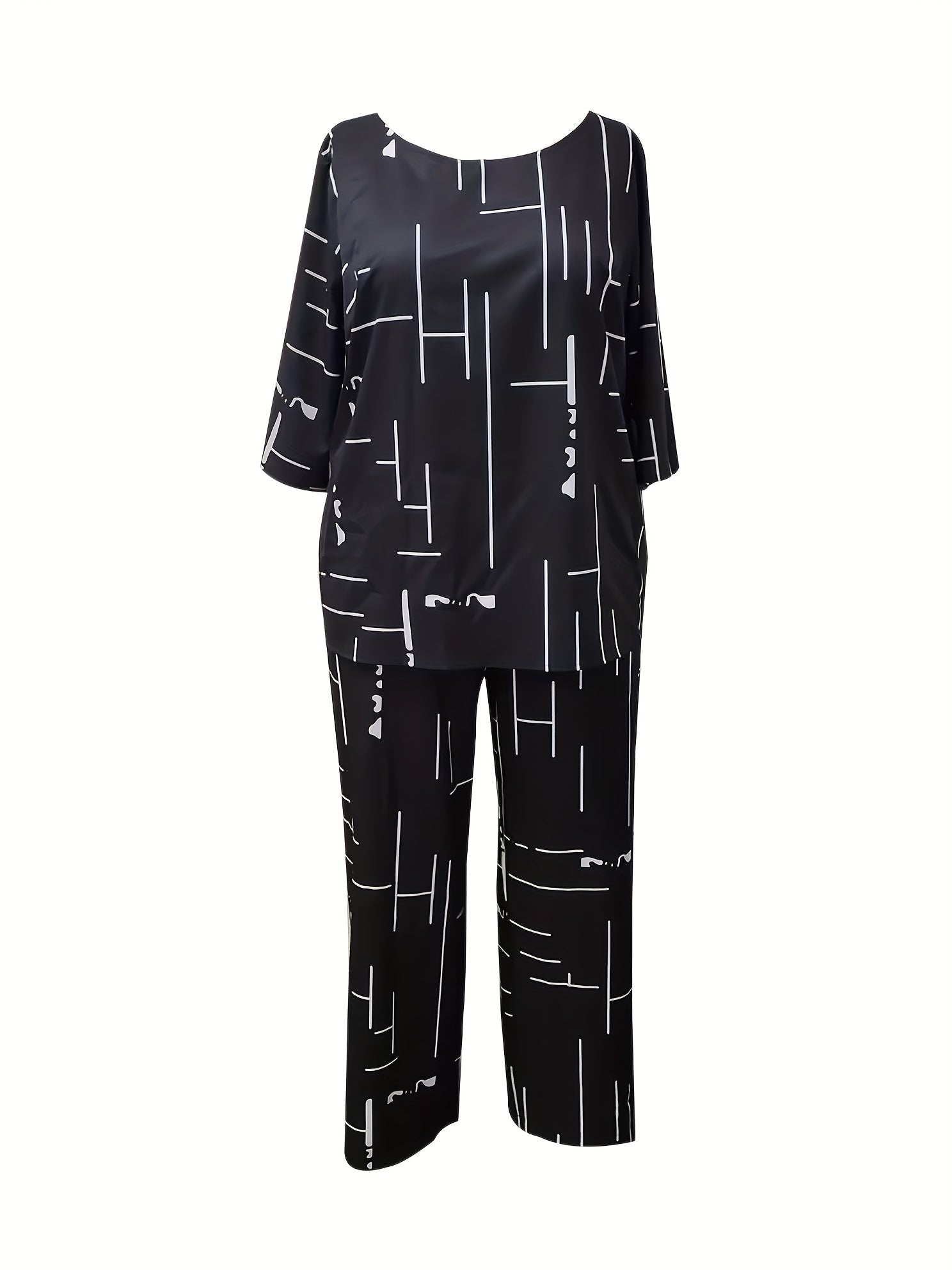 Plus Stripe Print Tee & Pants 2 Piece Set