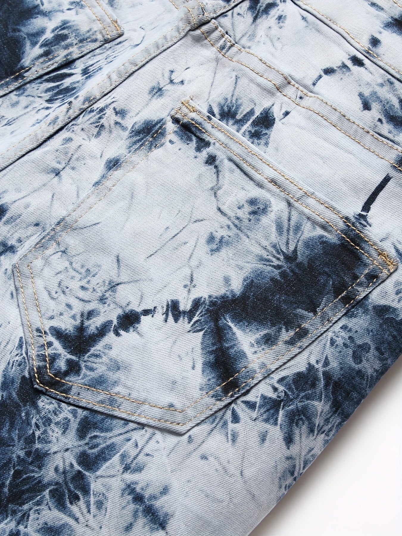 Tie Dye Slim Fit Ripped Jeans Men Casual Street Mid Denim Pants