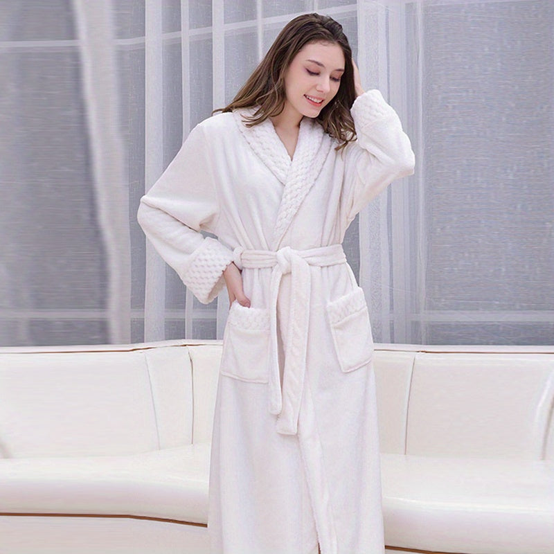 Autumn Winter Flannel Bathrobe Soft Unisex Nightgown Warm Long Robe