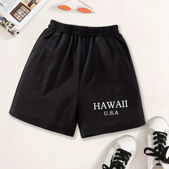 Girls Hawaii Print Sweat Shorts Elastic Waist Sports Leisure Kids Summer Clothes