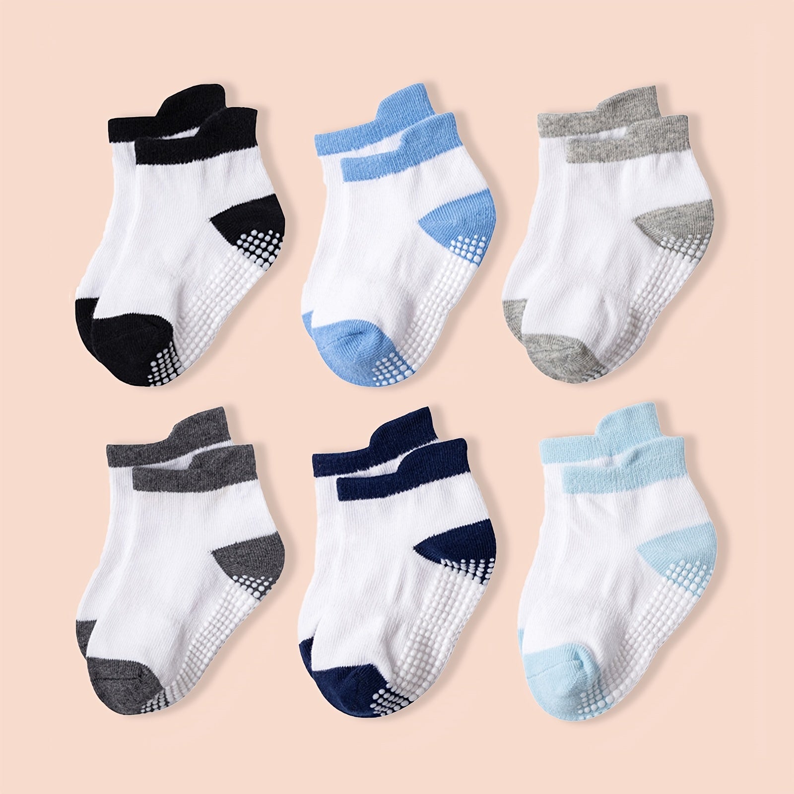 6 Pairs Baby Non Slip Floor Socks Cotton Ankle Socks for Toddler Boys Girls