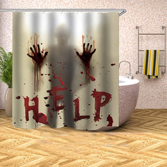 Halloween Shower Curtain with Bloody Hands and Hooks