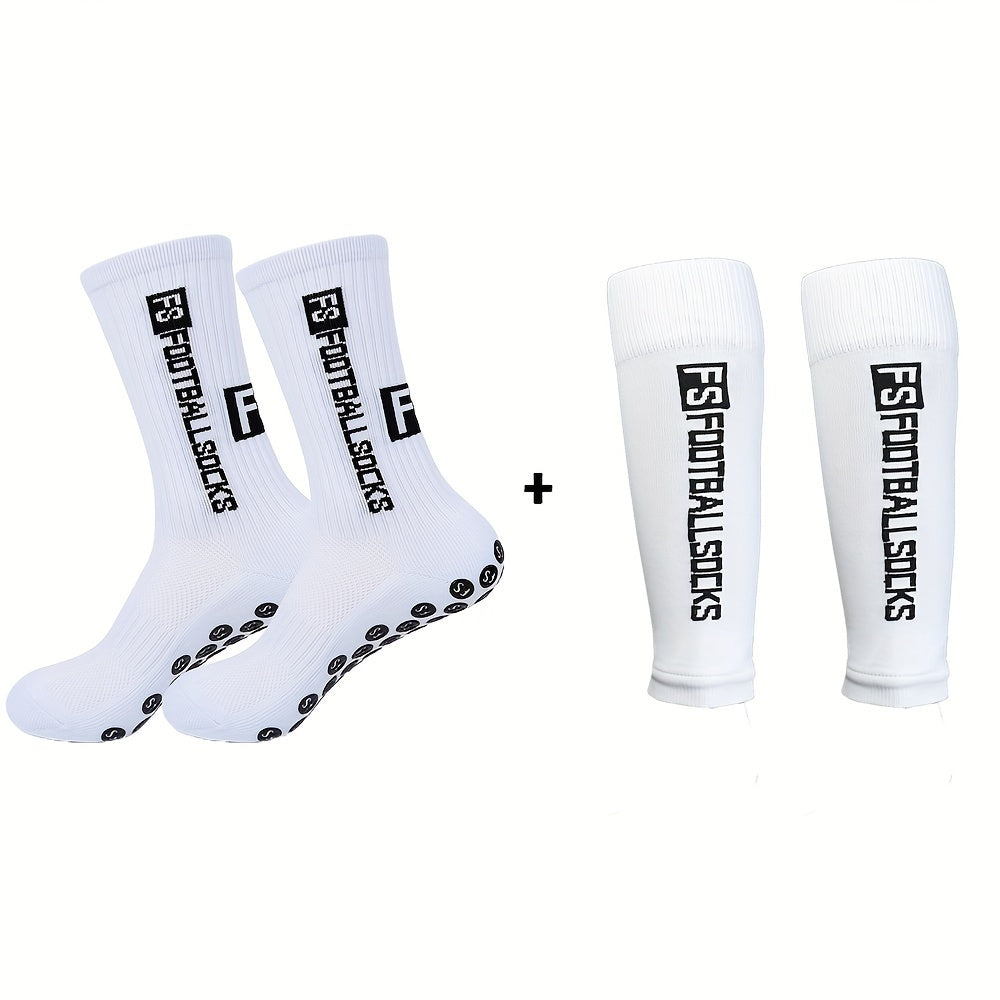 Football Socks Calf Sleeves Set Anti Slip Crew Soccer Socks