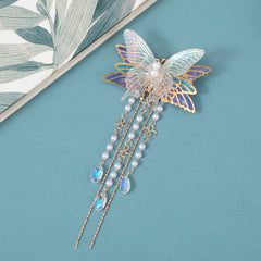 Vintage Chinese Style Hanfu Hair Clip with Faux Pearl Butterfly
