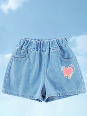 Girls' Princess Graphic Denim Shorts For Casual Summer