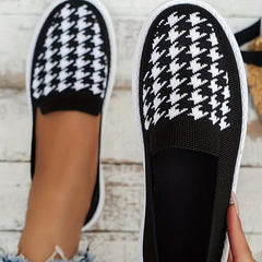 Women's Houndstooth Slip On Low Round Toe Soft Sole Breathable Shoes