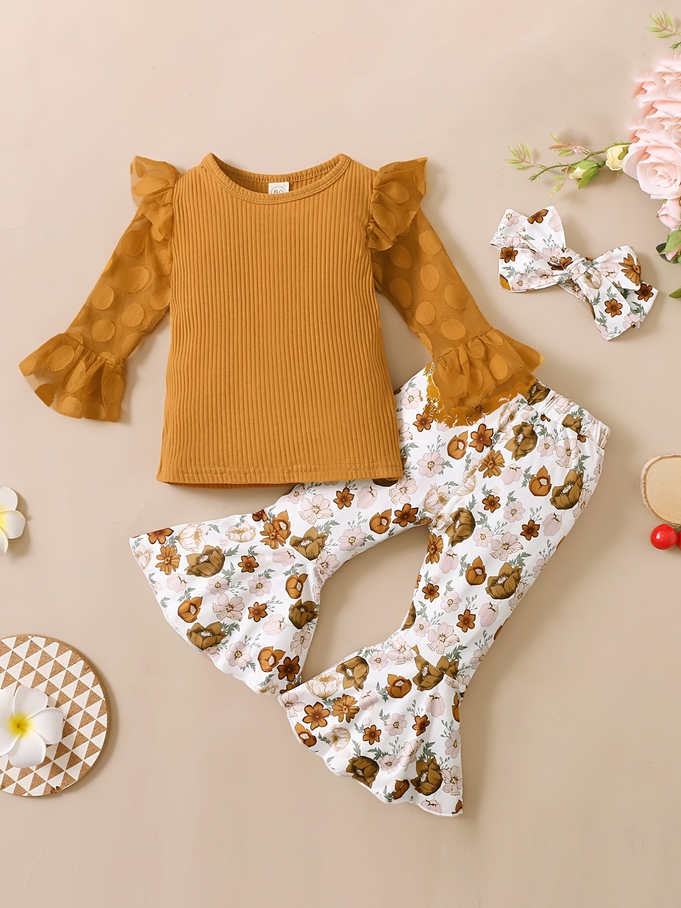 Girls Long Sleeve Set with Flower Pattern