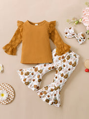 Girls Long Sleeve Set with Flower Pattern