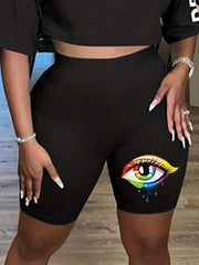 Women's Plus Letter Print High Rise Biker Shorts