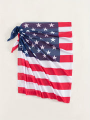American Flap Print Tie Side Semi-Sheer Cover Up Skirt