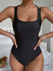 Solid Stretchy Skinny Sleeveless Square Neck Bodysuit