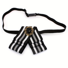 Crystal Decor Striped Bow Tie Classic Pre-tied Necktie for Women