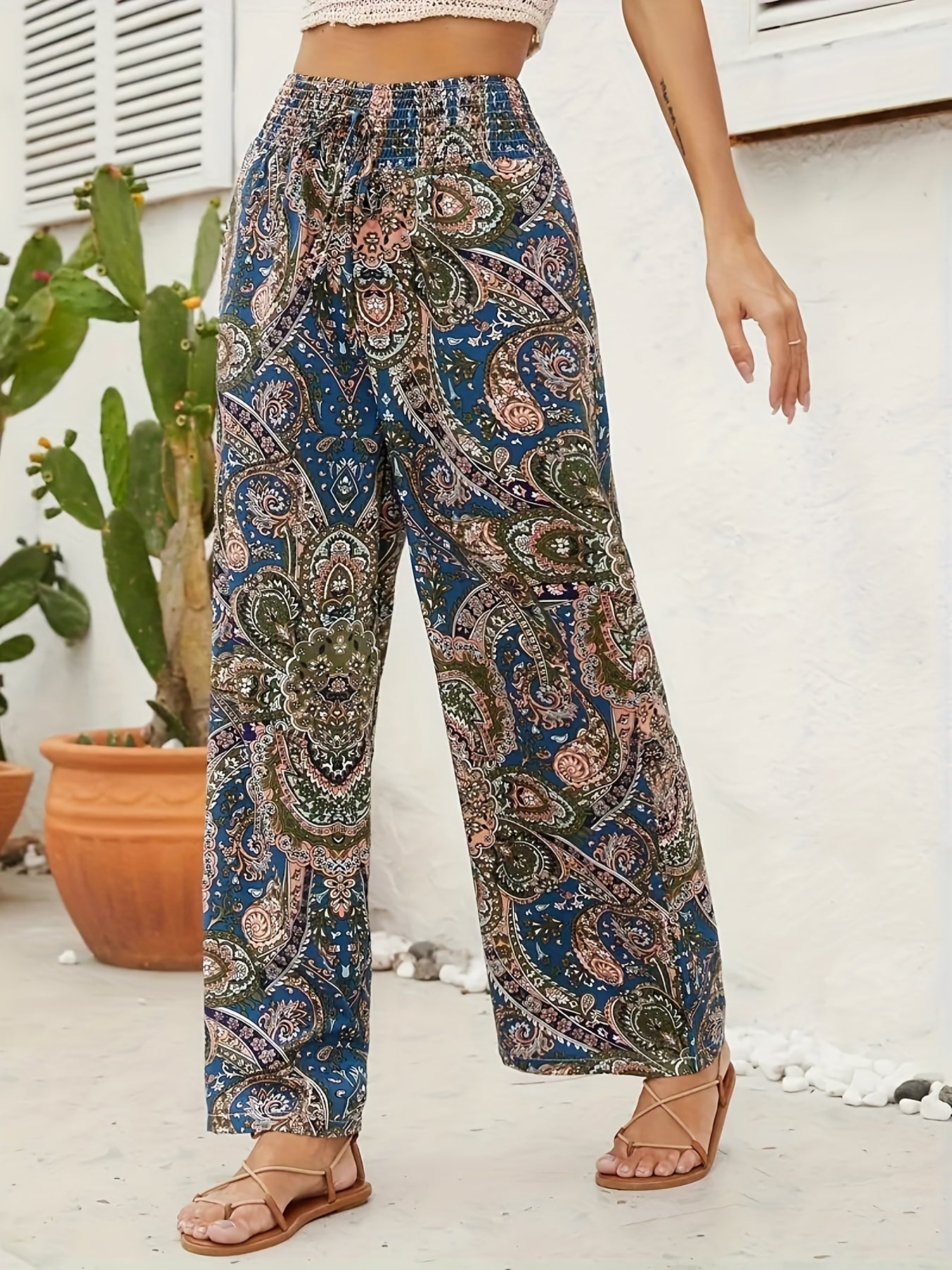 Paisley Print High Waist Boho Pants