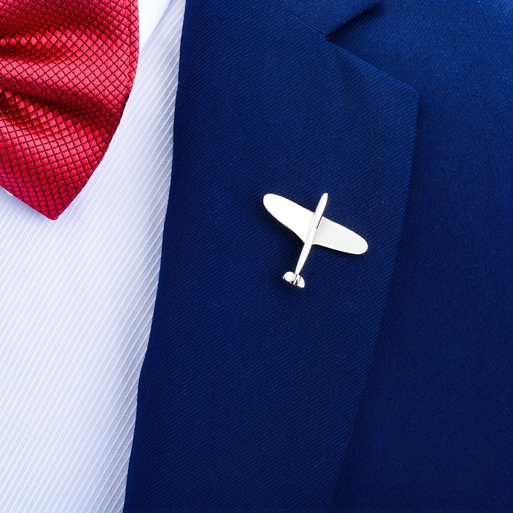 Silver Retro Airplane Brooch Men Electroplating Gift Pin Metal Brooch