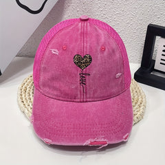 Leopard Print Distressed Baseball Cap for Women