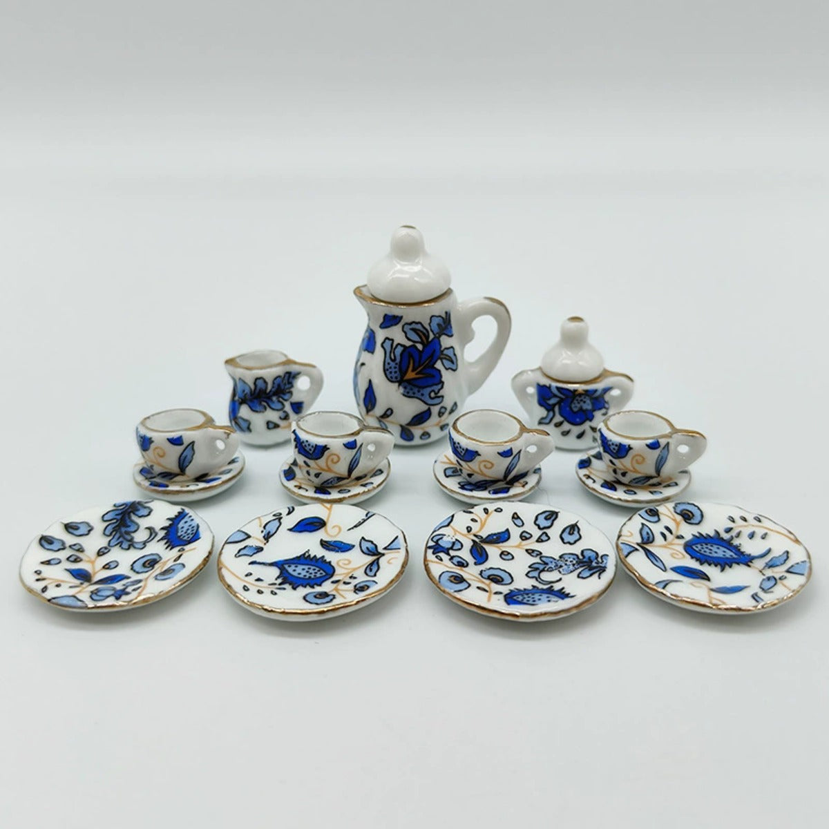 15pcs Ceramic Tea Set 1:12 Scale Handcrafted Dollhouse Decor Collectors
